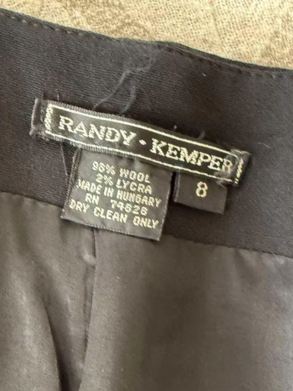 Randy Kemper Black Wool Lined Straight Pencil Skirt, Size 8